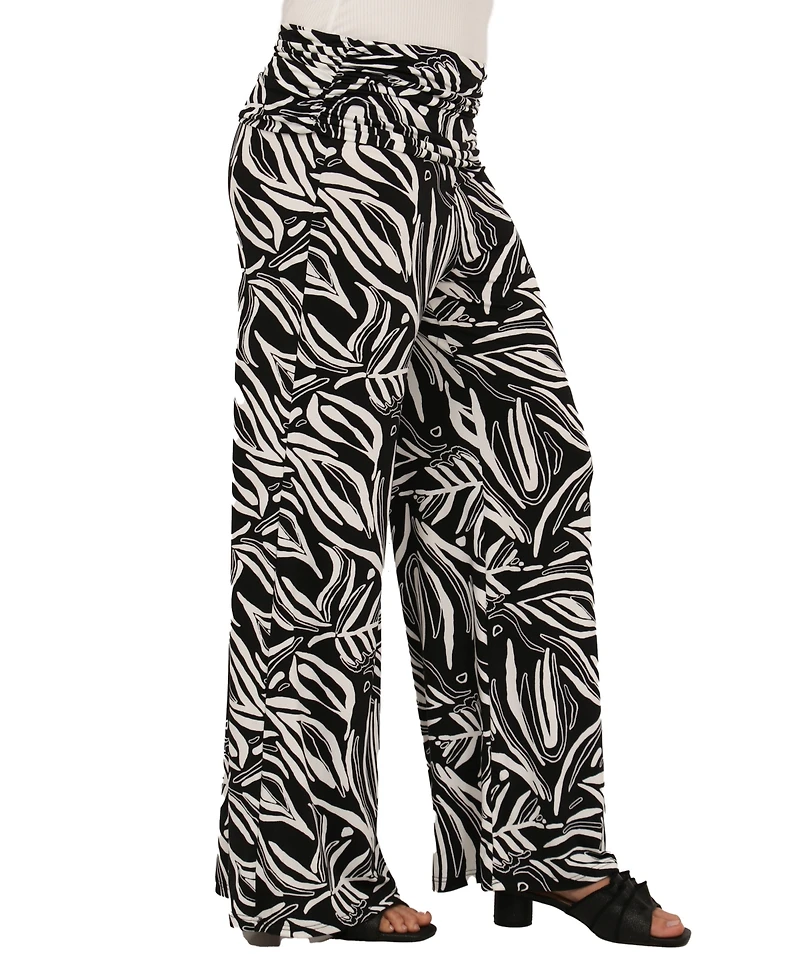 24seven Comfort Apparel Women's Abstract Print Foldover Waist Pants