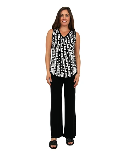 24seven Comfort Apparel Women's Round Hem Top and Elastic Waist Flared Pant Set