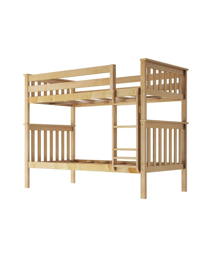 Max and Lily Twin over Bunk Bed for Kids, Solid Wood Beds with Ladder, Pecan