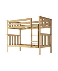 Max and Lily Twin over Bunk Bed for Kids, Solid Wood Beds with Ladder, Pecan