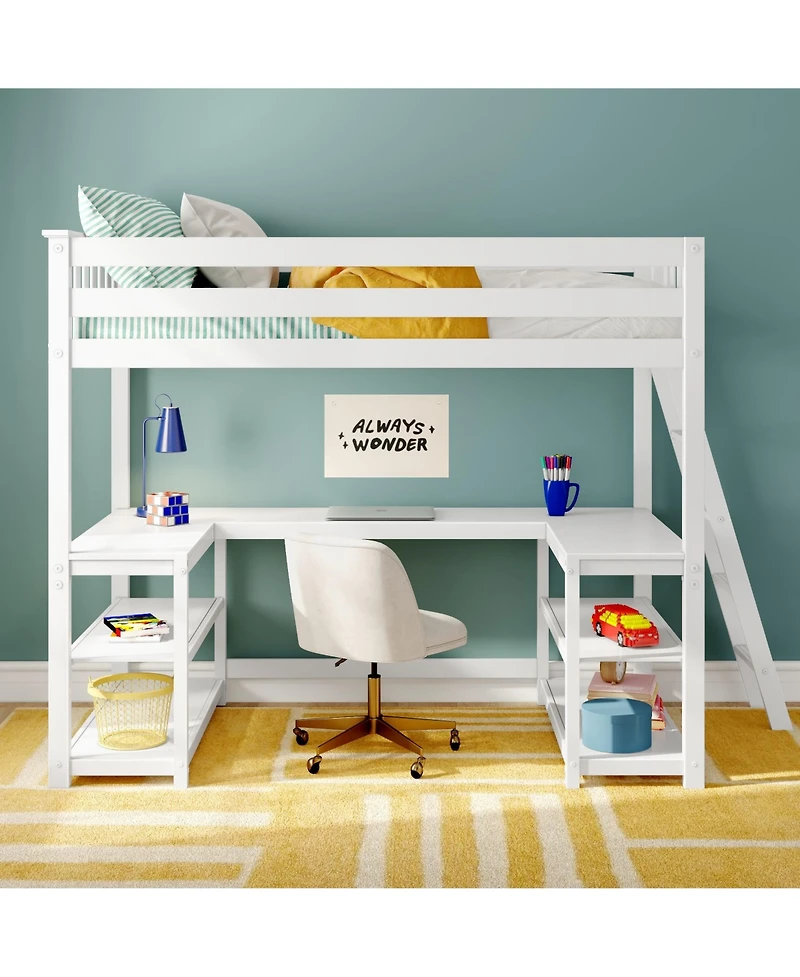 Max and Lily Classic Twin High Loft (Ladder on End) + Wraparound Desk