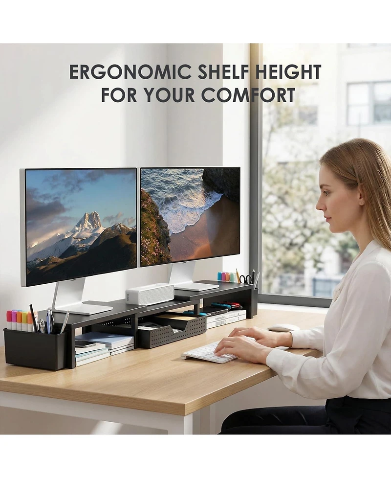 Gnuadz Monitor Stand Riser Drawer Pen Holder Metal Desk Organizer