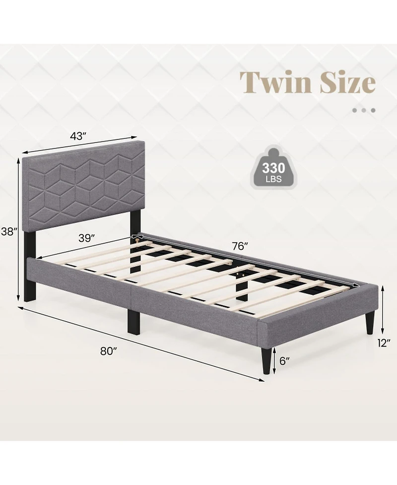 Gouun Twin Linen Upholstered Platform Bed Frame with Headboard