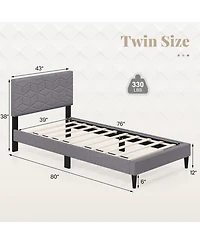 Gouun Twin Linen Upholstered Platform Bed Frame with Headboard
