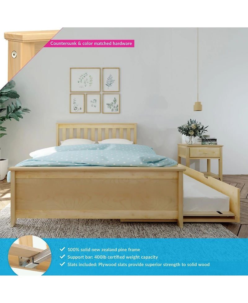 Max and Lily Full Bed Frame with Trundle, Solid Wood Platform Storage