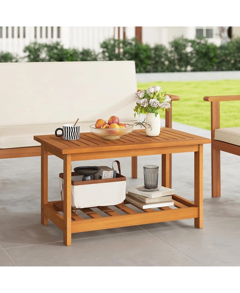 Slickblue 2-Tier Acacia Wood Coffee Table Rectangular Patio Center Table