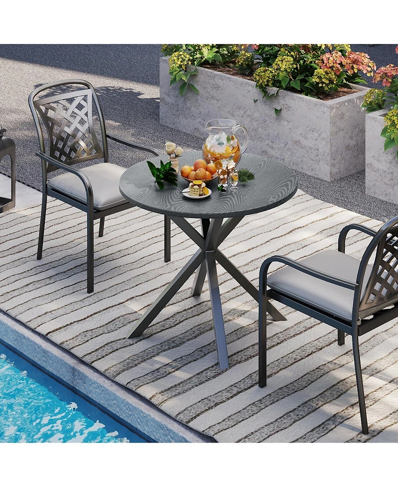 Slickblue Round Patio Bistro Table with Wood-Like Top and X-Shaped Legs