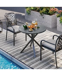 Slickblue Round Patio Bistro Table with Wood-Like Top and X-Shaped Legs