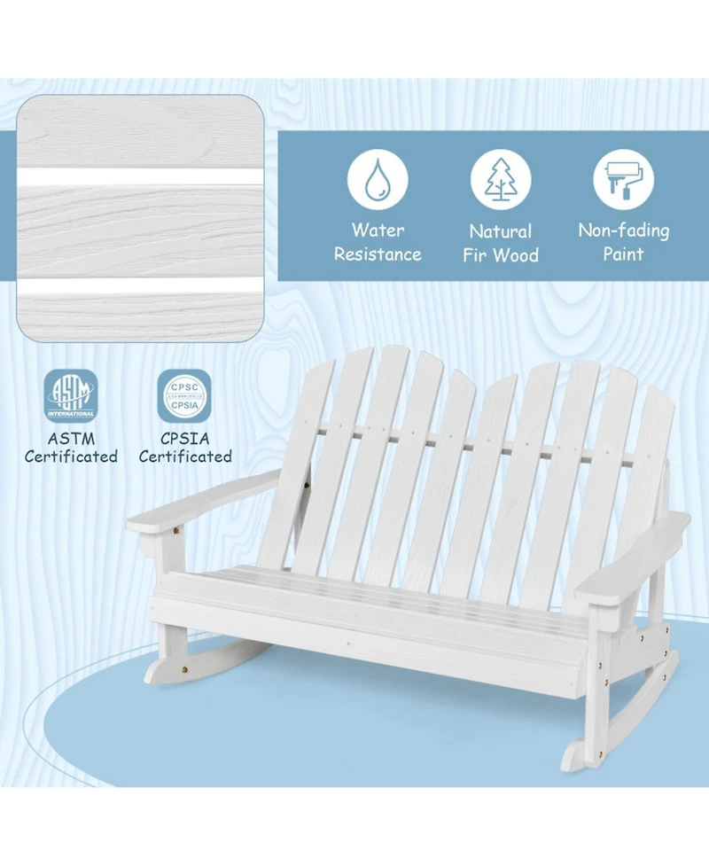 Gouun 2-Person Kids Adirondack Rocking Chair with Slatted Seat