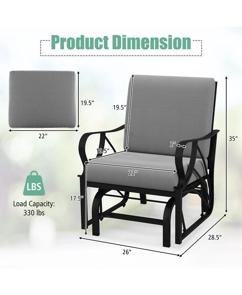 Gouun Cushioned Patio Glider Chair with Curved Armrests