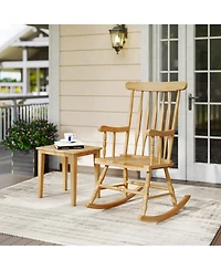 Gouun Solid Rubber Wood Porch Rocking Chair with Contoured Seat