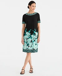 Jm Collection Women's Printed Border Embellished Boat-Neck Knit Dress, Macy's Exclusive