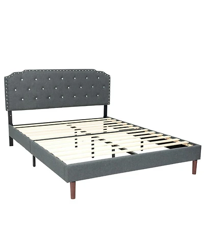 Gouun Linen Full Upholstered Bed Frame with Adjustable Diamond Tufted Headboard