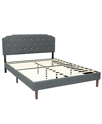 Gouun Linen Full Upholstered Bed Frame with Adjustable Diamond Tufted Headboard