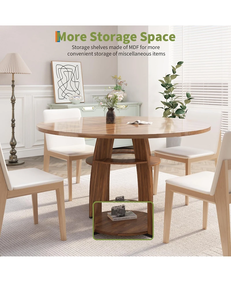 homfan Modern Dining Table with Storage Shelf, 47-Inch Round Table for 4-6, Adjustable Feet, Ideal for Dining Room or Apartment