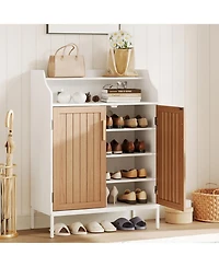 Homfan Modern Shoe Storage Cabinet with Doors, 4 Tier Organizer Adjustable Shelves
