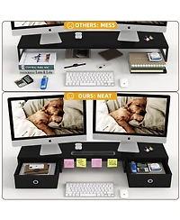 Gnuadz Dual Monitor Stand Riser With Drawers Desk Organizer Storage Holder
