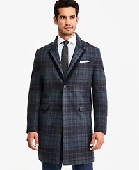 Tayion Collection Men's Classic-Fit Blue Plaid Overcoat