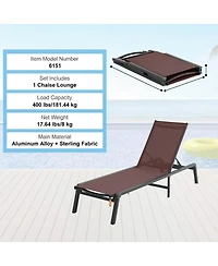 Gouun Aluminum Folding Chaise Lounge with 5-Position Recline, 400 lbs Capacity