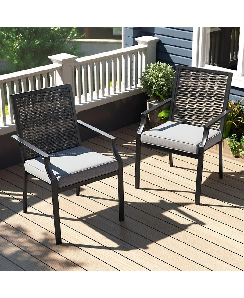 Gouun Set of 2 Stackable Wicker Patio Dining Chairs with Removable Cushions