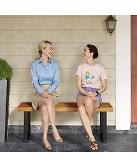 Gouun Set of 2 Acacia Wood Outdoor Dining Benches 48 Inch with Sturdy Metal Legs