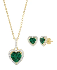 Macy's 2-Pc. Created Emerald (3-9/10 ct. t.w.) and Created White Sapphire (5/8 ct. t.w.) Earrings and Necklace Set in 14k Yellow Gold-Plated Sterling