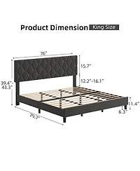 Homfan Full Bed Frame with Upholstered Headboard, Heavy-Duty Platform Bed Frame with Strong Wood Slats