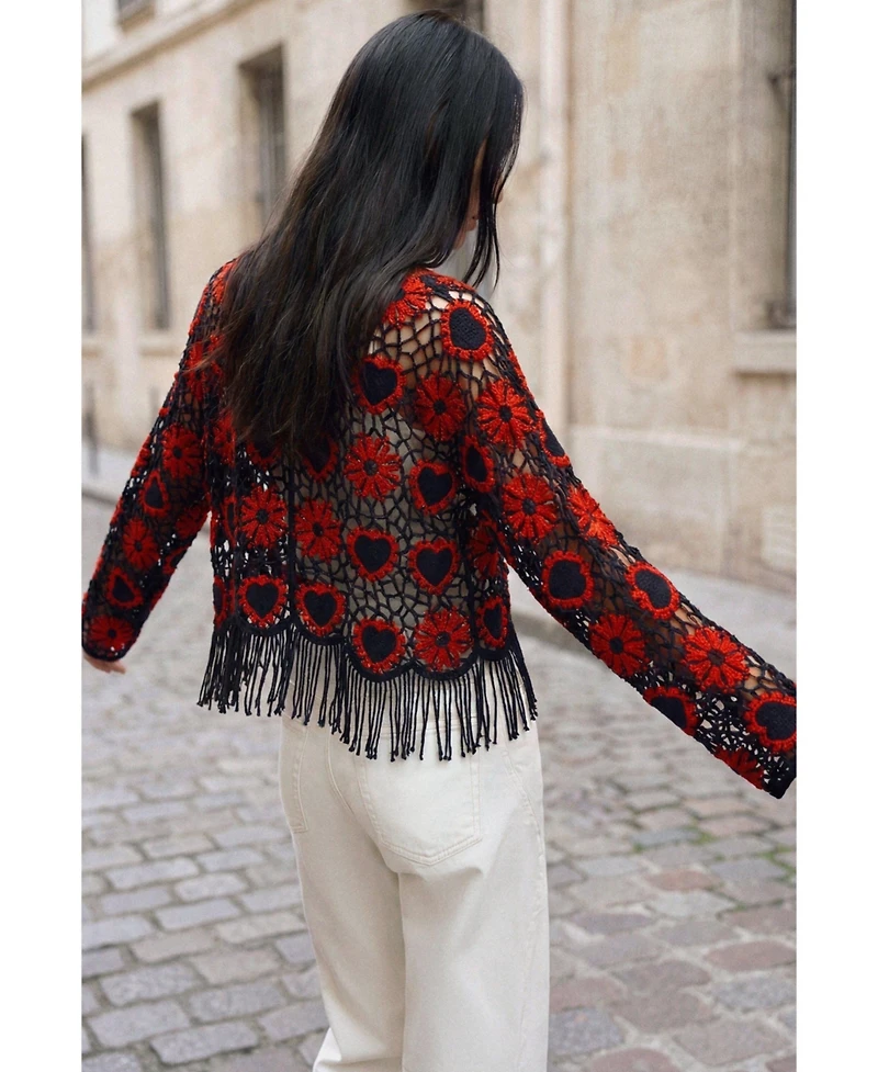 Desigual Women's Crochet sweater hearts