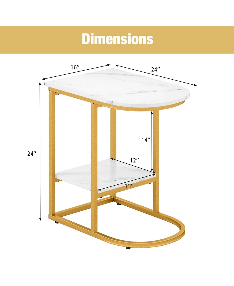 Sugift C Shaped Sofa Side Table with Faux Marble Top