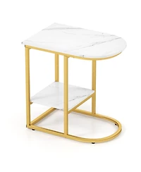 Sugift C Shaped Sofa Side Table with Faux Marble Top