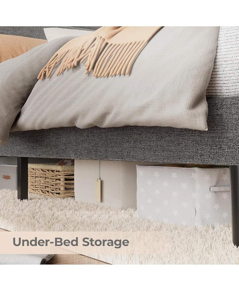 Homfan Modern Upholstered Platform Bed Frame with Led Headboard and Charging Station - Wooden Slat Support, Noise-Free