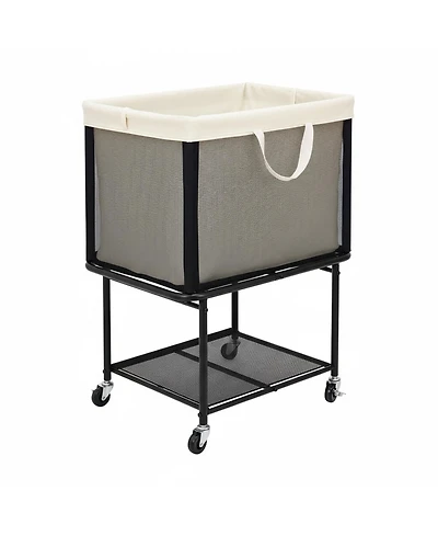 Yigii 2-Tier Rolling Laundry Hamper with Lockable Wheels Removable Canvas Bag 29-Gallon Capacity Heavy Duty