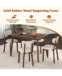 Gouun 5-Piece Padded Dining Set with Rubber Wood Table and 4 Linen Chairs