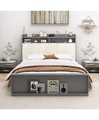 Gouun Full Linen Upholstered Platform Bed Frame with Storage Drawers and Headboard