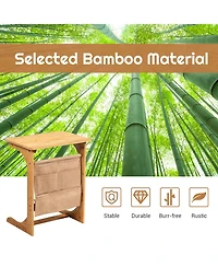 Sugift Bamboo Sofa Side Table with Storage Pocket Design