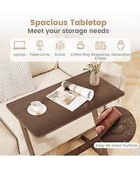 Sugift Bamboo Z Shaped Sofa Side Table with Space Saving Top