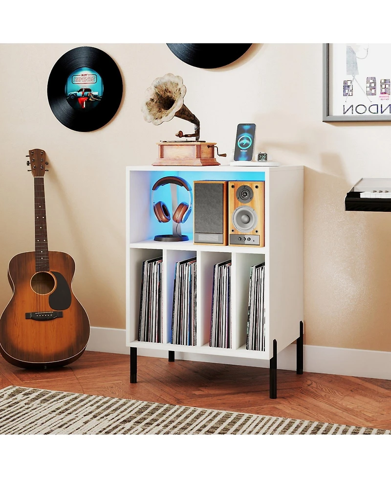 Sugift Record Player Stand with Led Light and Charging Station