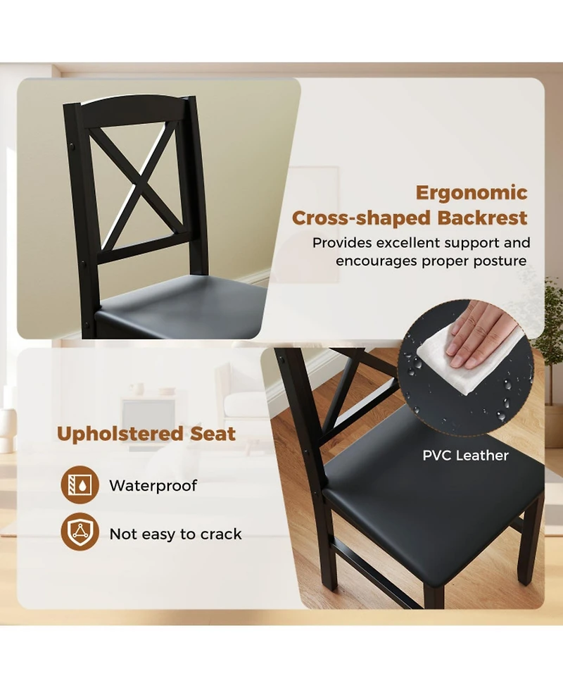 Gouun 3-Piece Wooden Kitchen Table Set for 2 with Cross-Back Chairs