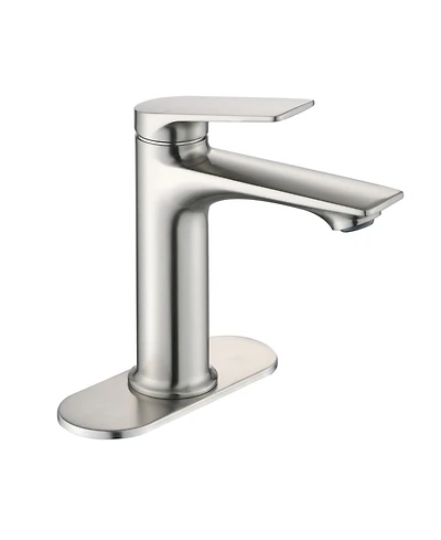 Busdays Brushed Nickel Single Handle Bathroom Faucet with Deck Plate Modern Vanity Sink Faucet Easy Control Durable Finish