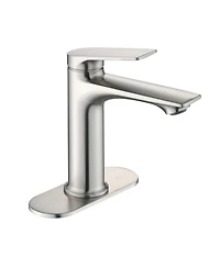 Busdays Brushed Nickel Single Handle Bathroom Faucet with Deck Plate Modern Vanity Sink Faucet Easy Control Durable Finish