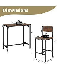 Costway 3 Pcs Bar Table Set Pub Dining and 2 Stools with Backrest Footrest