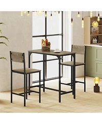 Costway 3 Pcs Bar Table Set Pub Dining Table and 2 Bar Stools with Backrest and Footrest