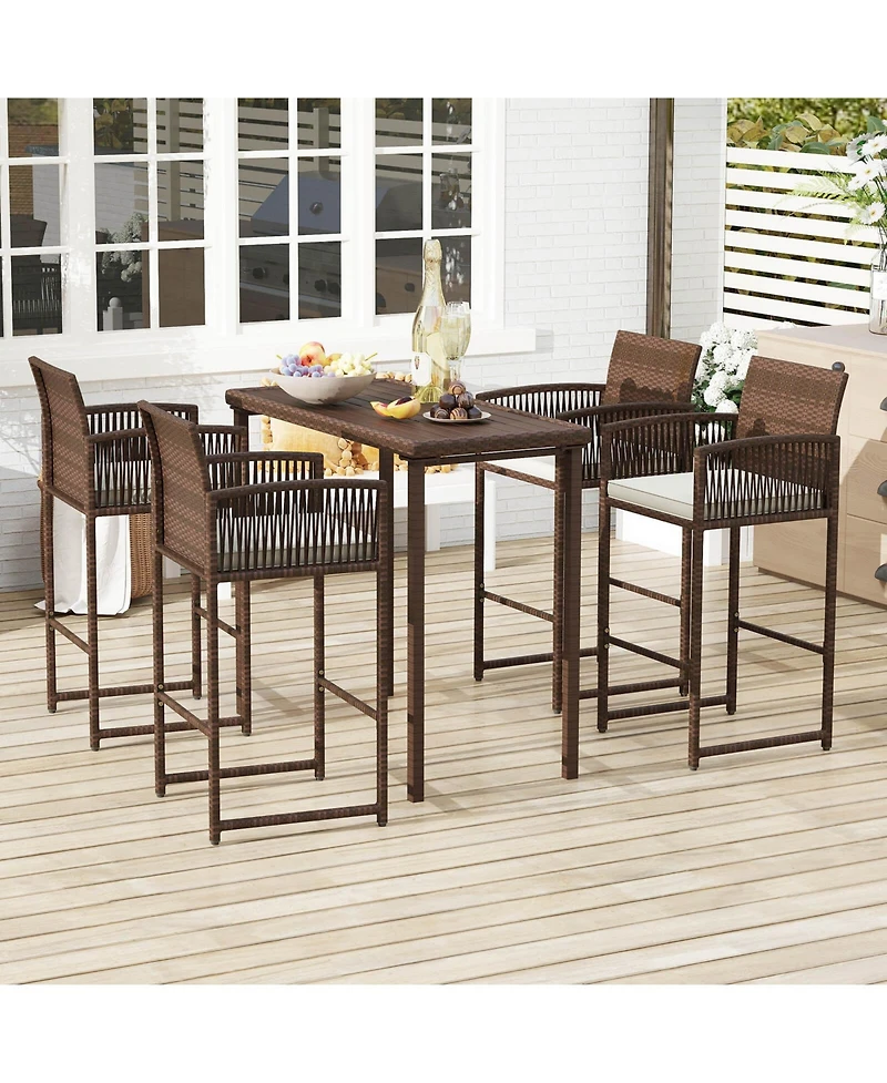 Costway Patio Bar Stools Pe Rattan Height Chairs with Backrests and Armrests