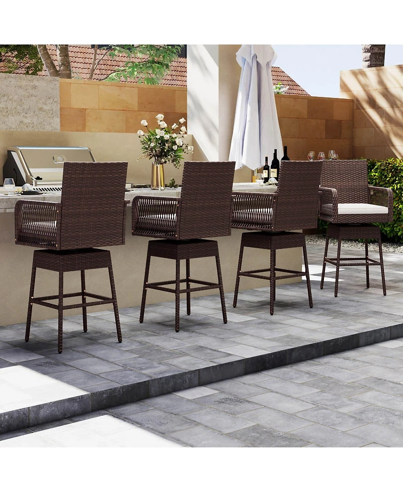 Costway 29" Patio 360degree(s) Swivel Bar Stool with Cross-Woven Armrests Footrest and Seat Cushion