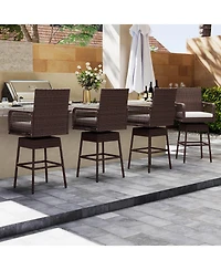 Costway 29" Patio 360degree(s) Swivel Bar Stool with Cross-Woven Armrests Footrest and Seat Cushion