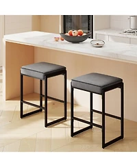 Costway Bar Stools with Faux Leather Upholstered Seat, Metal Legs, Footrests