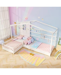 Gouun Twin Kids House Bed Frame with Safety Guardrails