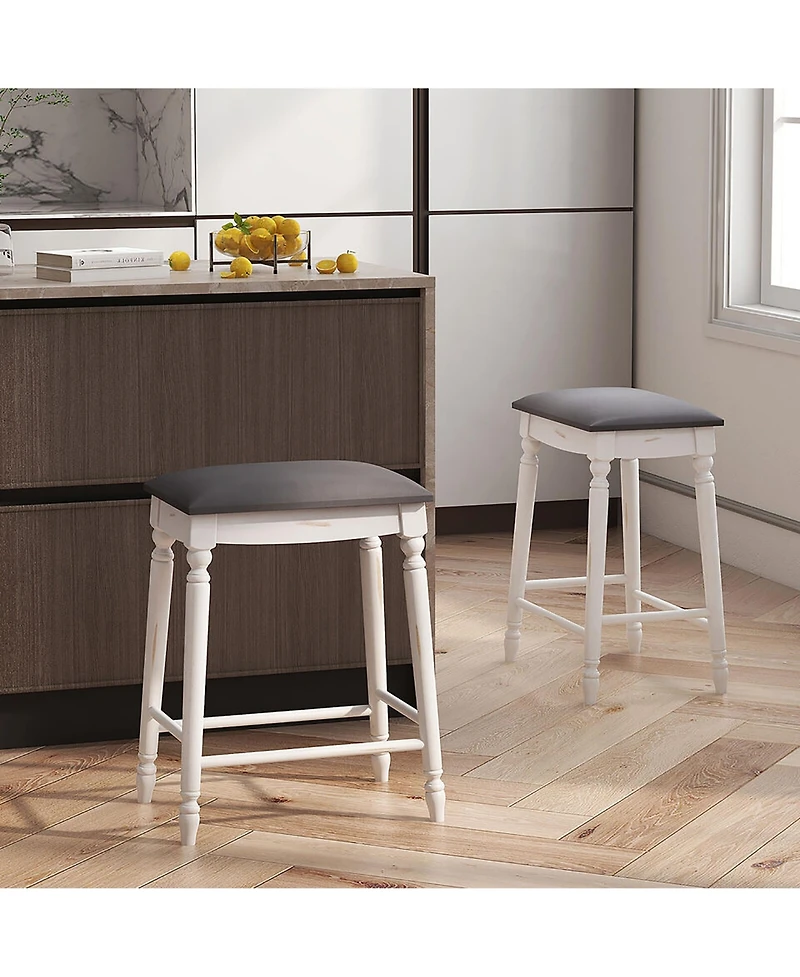 Gymax 24'' Bar Stool Set of 2 with Padded Seat Cushions Rubber Wood Legs Upholstered