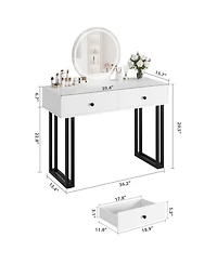 Homfan Modern Makeup Vanity Desk with Mirror and Led Lights - 3 Lighting Modes, Adjustable Brightness, 2 Storage Drawers, Sturdy Bedroom Furniture