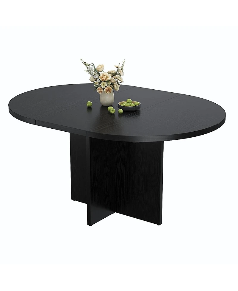 gaomon Extendable 4-8 Person Round to Oval Dining Table with Storage